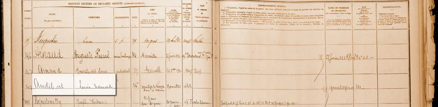 Page de registre manuscrite (détail)