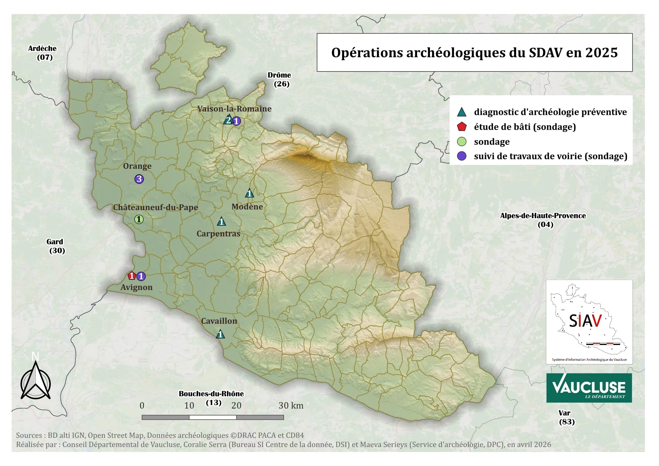 Carte des opérations archéologiques 2025
