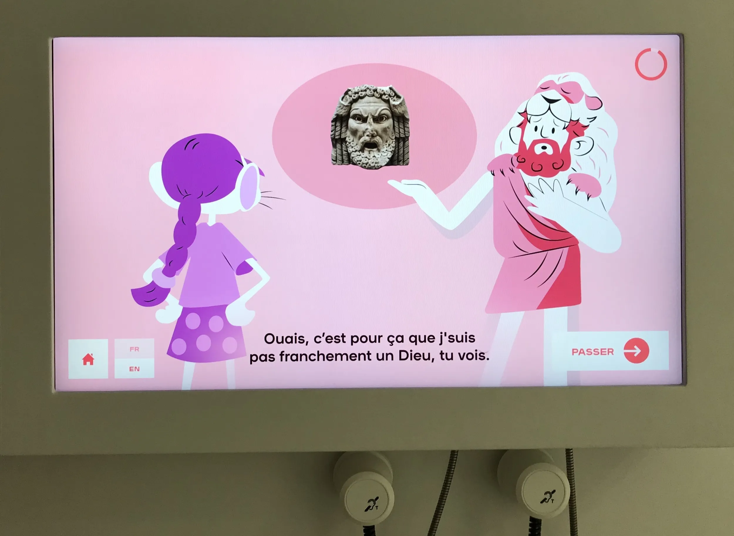 L'image montre Hercule déclarant "Ouais, c'est pour ça que j'suis pas franchement un Dieu, tu vois"