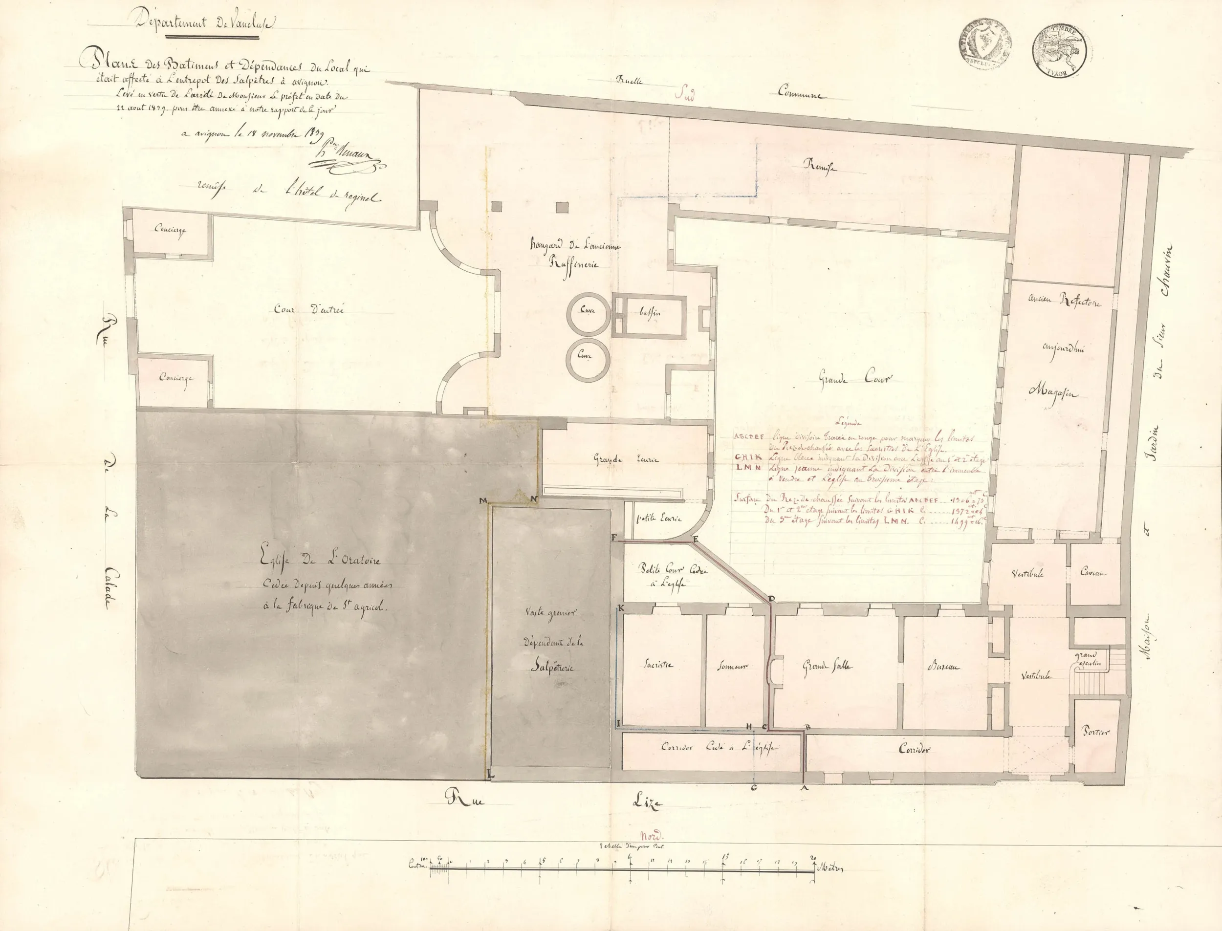 Plan de l’ancienne église de l’Oratoire transformée en poudrerie, 1829 (AD Vaucluse 6 Q 14)
