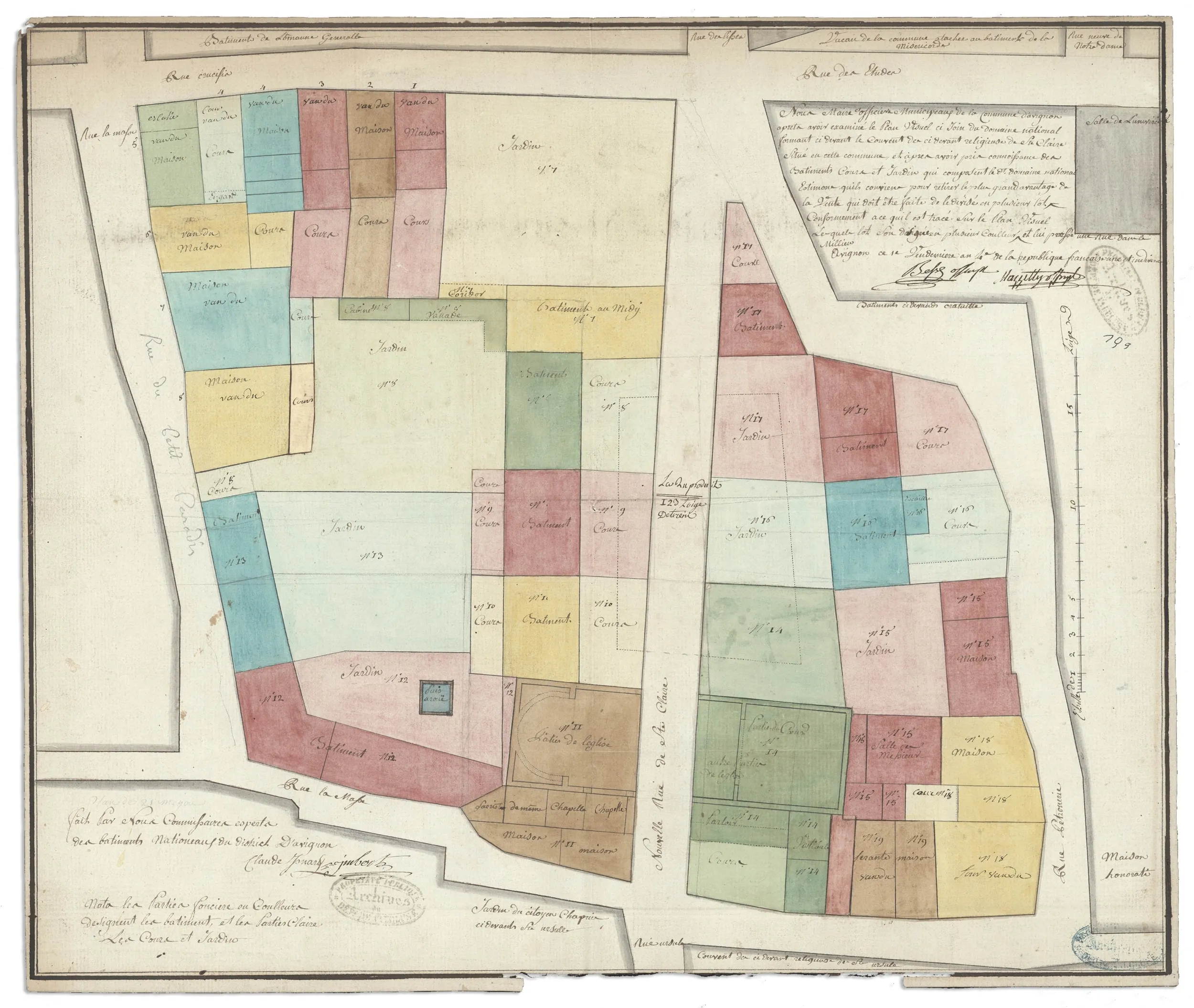 Plan ancien figurant des parcelles dans un camaïeu de couleurs