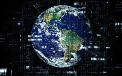 Terre numérique avec code symbolisant la technologie mondiale et la connectivité internet.